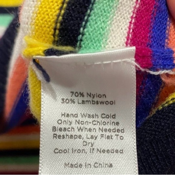 Talbots Vibrant Striped Crew Neck Sweater (Navy, Green, Yellow, Pink and Purple) - Picture 7 of 7